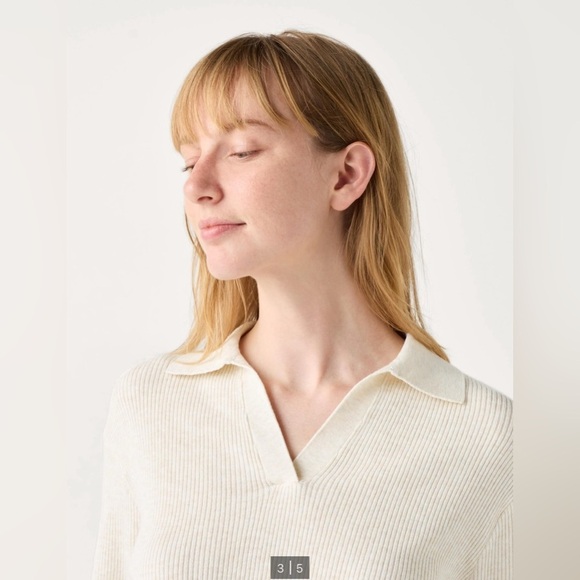 Uniqlo Washable Knit Ribbed Polo V Neck Sweater Long Sleeve Top Small Collar - Picture 2 of 14